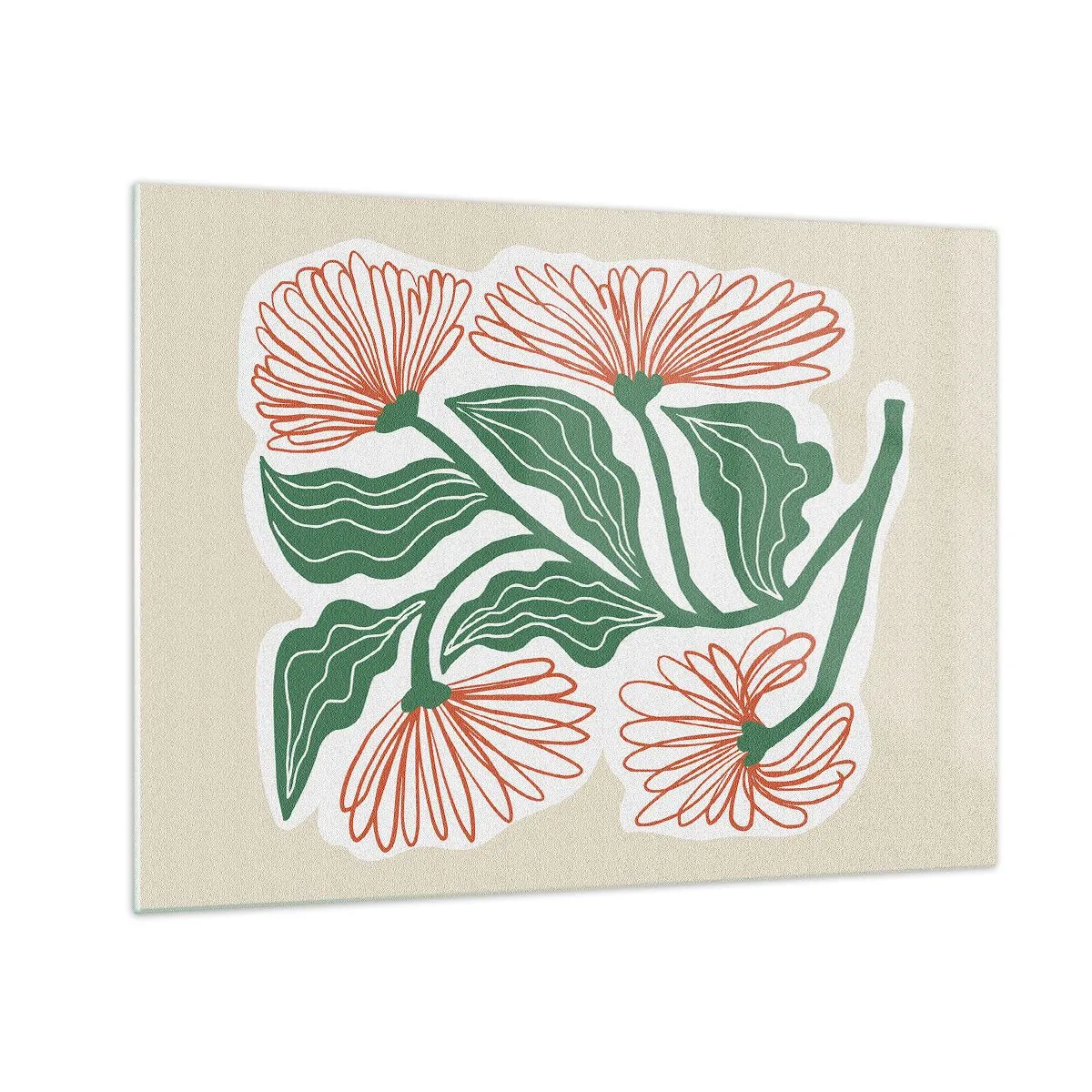 Glasbild - Bild auf glas - Dekorative Blumen im Folk-Stil auf hellem Hintergrund - 70x50cm - Im Folkstil und modern - Moderne Wanddekoration für Wohnzimmer und Schlafzimmer ARTTOR