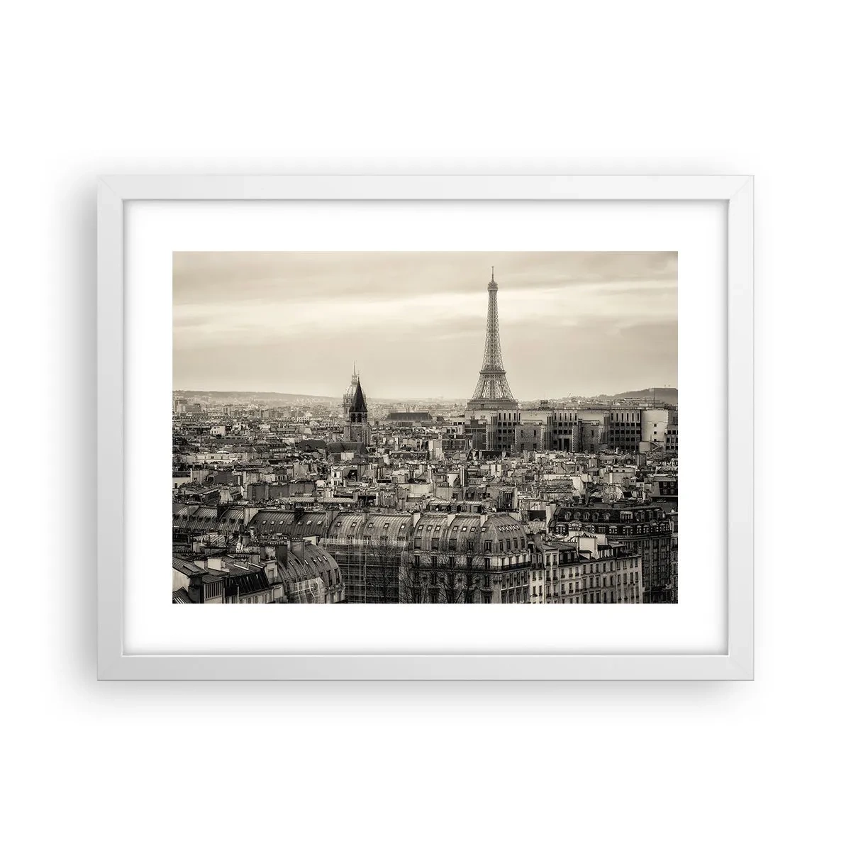 Poster in einem weißen Rahmen - Über den Dächern von Paris - 40x30 cm