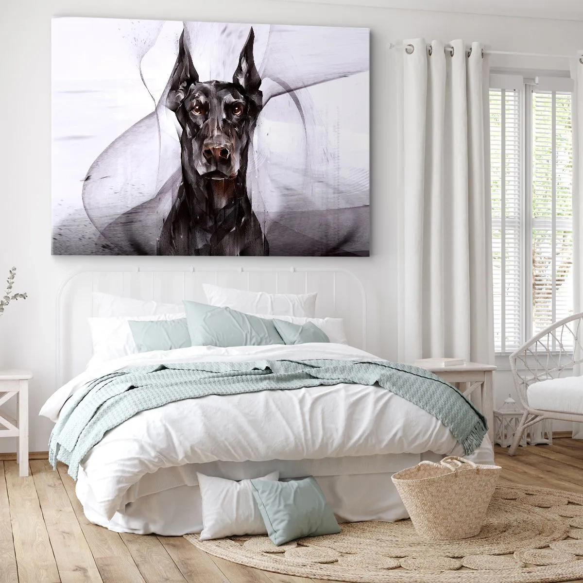 Bild auf Leinwand - Leinwandbild - Abstraktes Porträt eines Hundes in künstlerischer Herangehensweise - 120x80cm - Edelgeboren - Moderne Wanddekoration für Wohnzimmer und Schlafzimmer ARTTOR