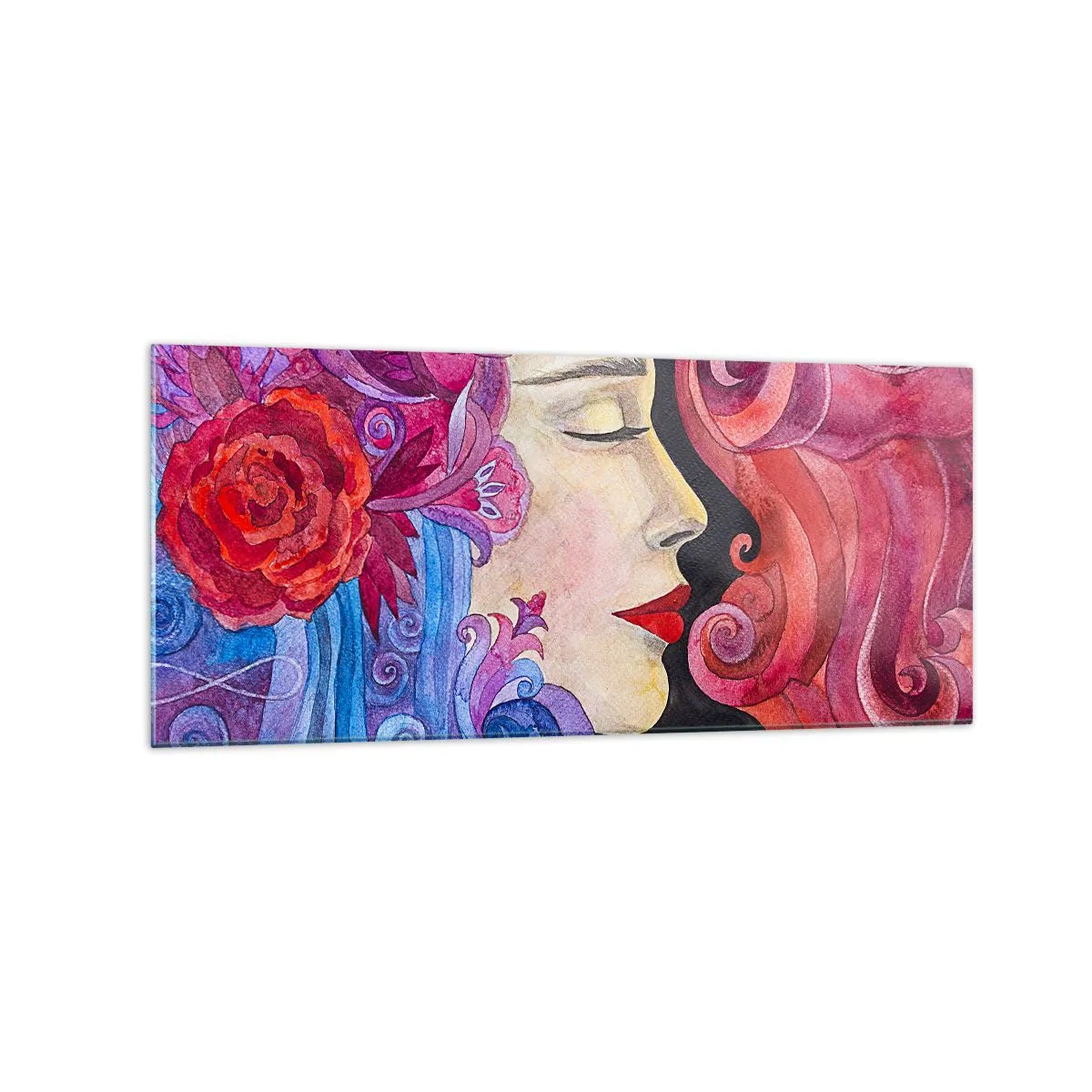 Glasbild - Bild auf glas - Buntes Profil einer Frau im künstlerischen Stil - 120x50cm - Der Jugendstil lebt noch - Moderne Wanddekoration für Wohnzimmer und Schlafzimmer ARTTOR