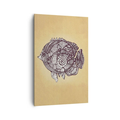 Bild auf Leinwand - Leinwandbild - Dekorativer Fisch im Zeichenstil mit Mustern - 80x120cm - Aus dem Ozean der Ornamente - Moderne Wanddekoration für Wohnzimmer und Schlafzimmer ARTTOR