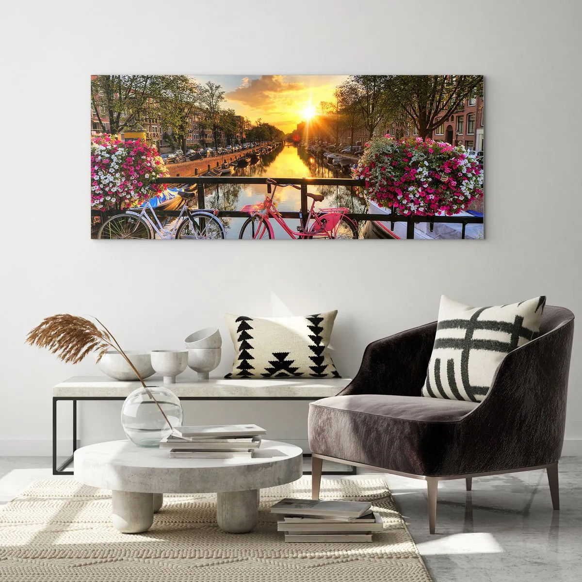Glasbild - Bild auf glas - Frühlingsmorgen in Amsterdam - 100x40 cm