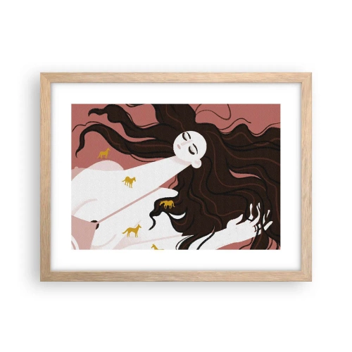 Poster in einem Rahmen aus heller Eiche - Traum von einem goldenen Pferd - 40x30 cm