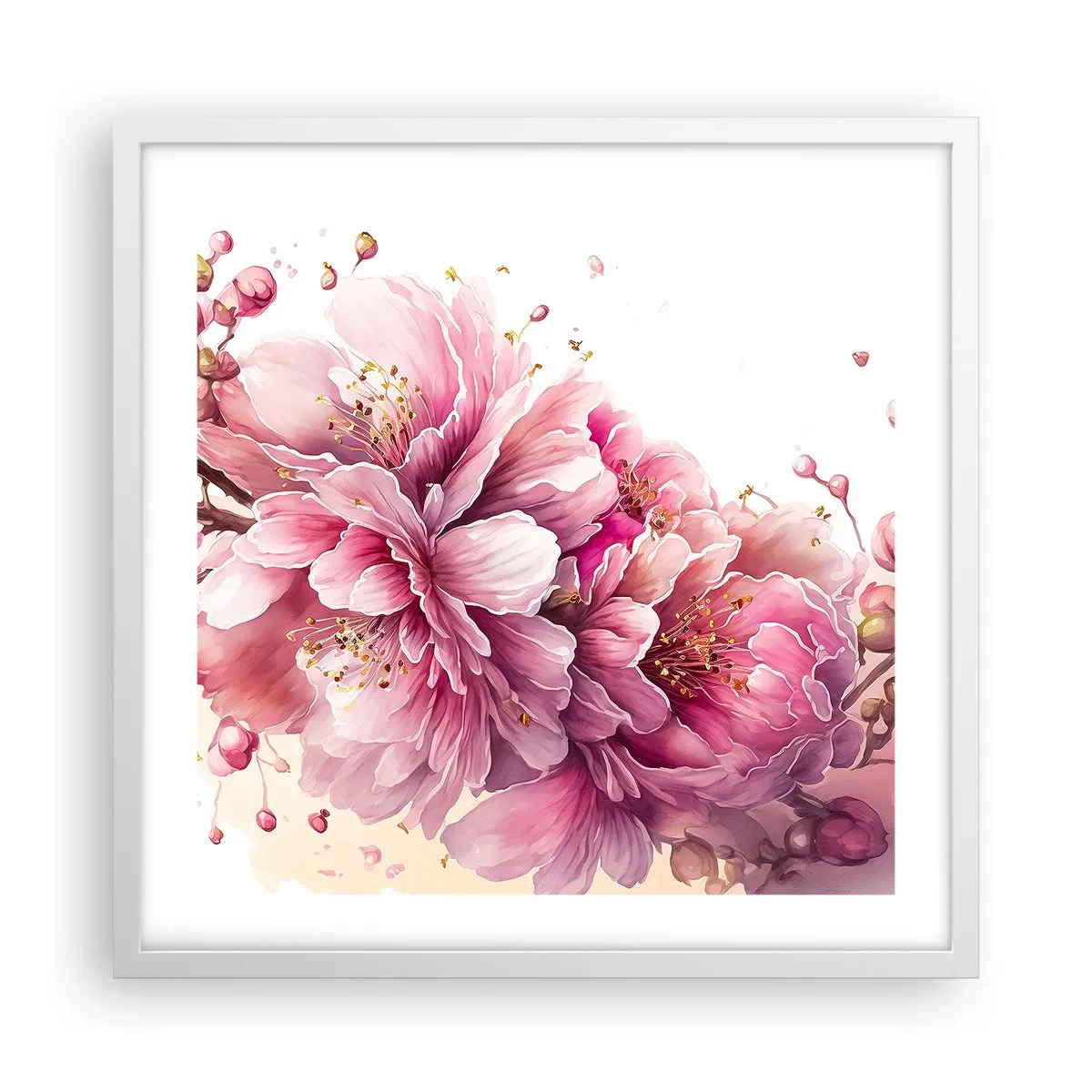 Poster in einem weißen Rahmen - Kirschblütenblüte - 50x50 cm