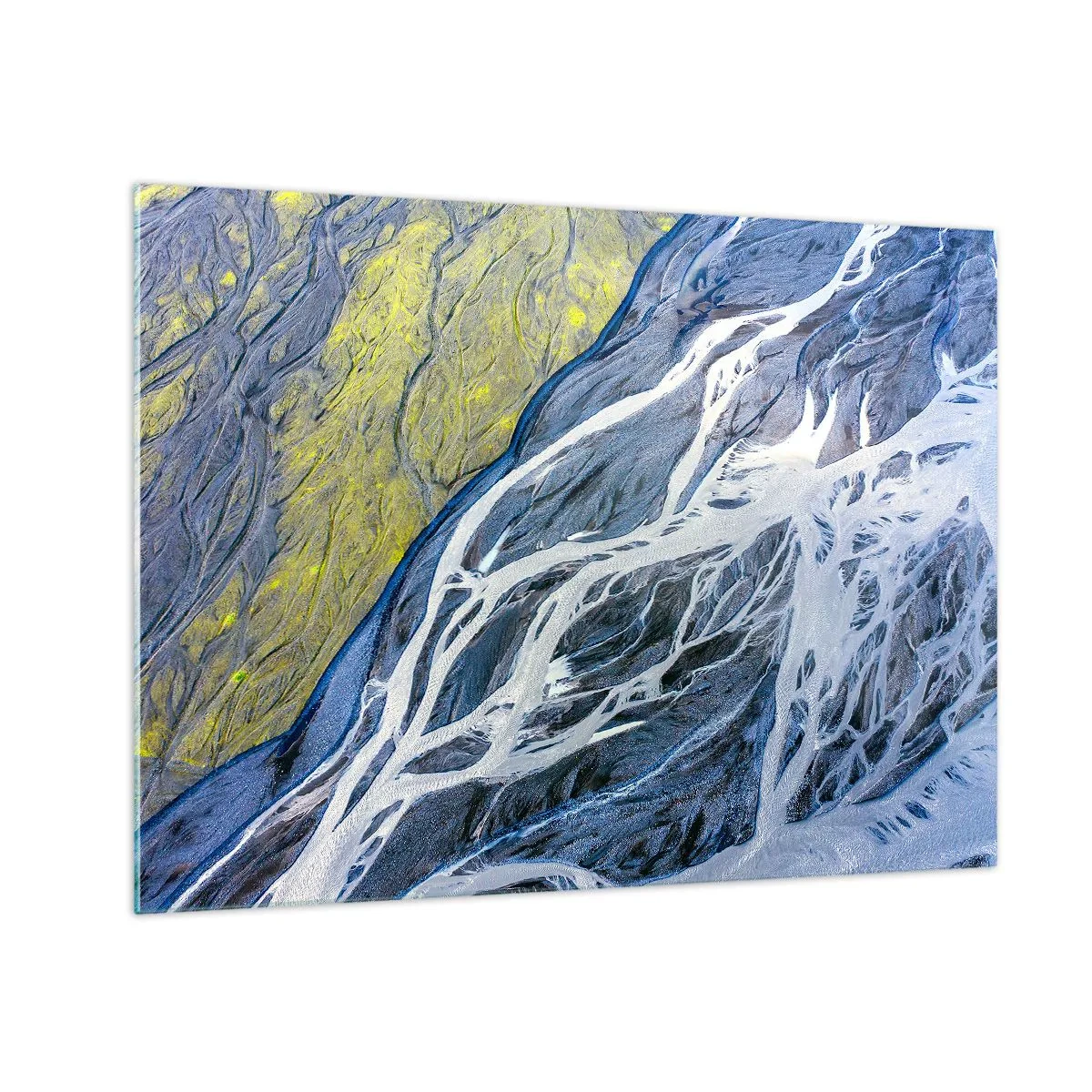 Glasbild - Bild auf glas - Eine Vogelperspektive der Erdoberfläche mit gewundenen Bächen - 70x50cm - Felsmalereien der Natur - Moderne Wanddekoration für Wohnzimmer und Schlafzimmer ARTTOR