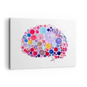 Bild auf Leinwand - Leinwandbild - Buntes abstraktes Gehirn mit floralem Motiv - 100x70cm - Die perfekteste Maschine der Natur - Moderne Wanddekoration für Wohnzimmer und Schlafzimmer ARTTOR