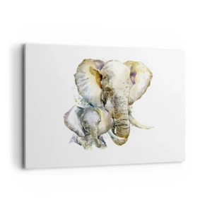 Bild auf Leinwand - Leinwandbild - Aquarell-Elefanten in dezenten Farben - 100x70cm - Mama ist kein Zuhause - Moderne Wanddekoration für Wohnzimmer und Schlafzimmer ARTTOR
