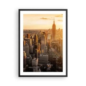 Poster in einem schwarzem Rahmen - Skyline von Manhattan bei Sonnenuntergang vom Empire State Building aus - 50x70cm - In der Sonne wachsen - Moderne Wanddekoration für Wohnzimmer und Schlafzimmer ARTTOR
