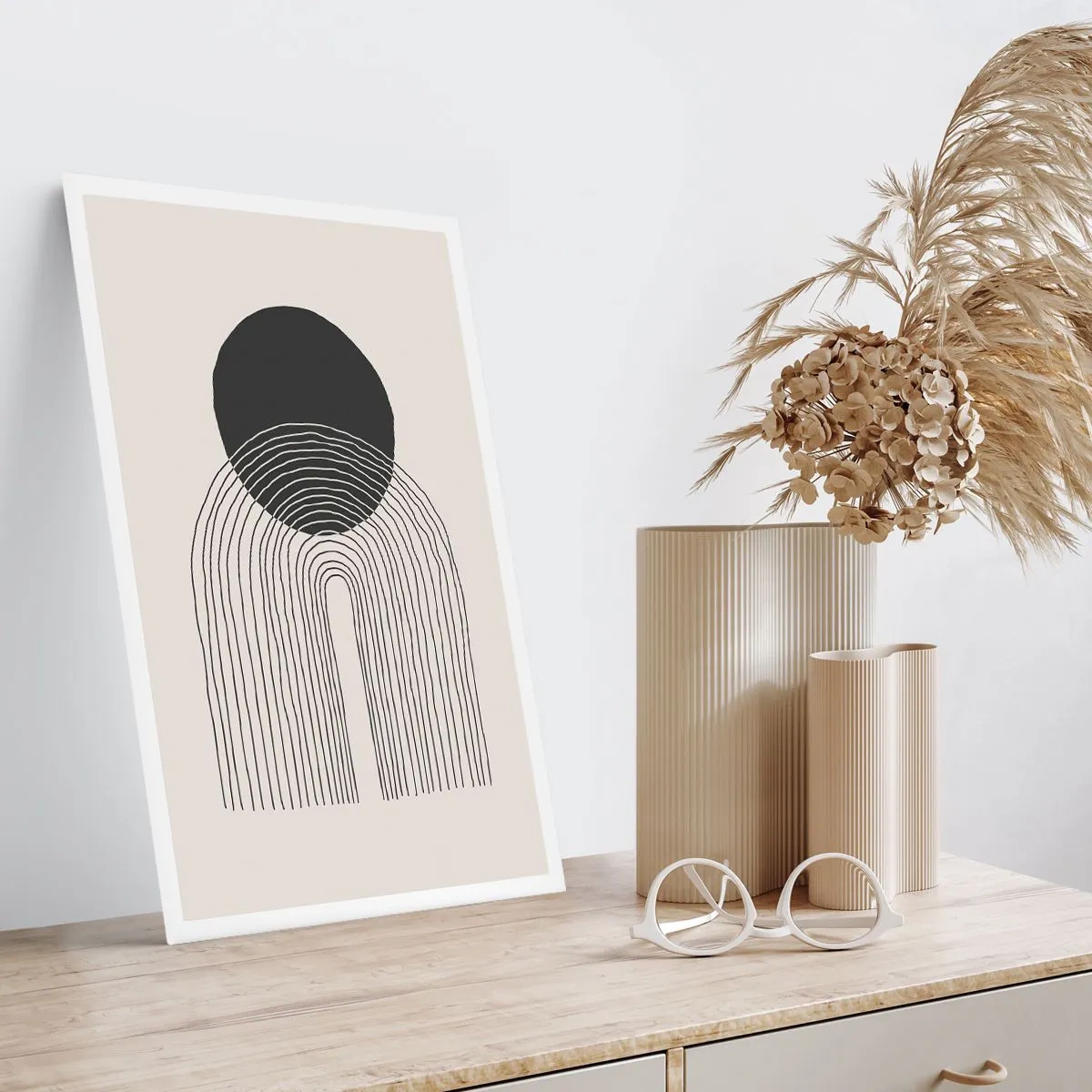 Poster - Minimalistisches schwarz-weißes Kreis- und Linienmotiv - 50x70cm - Zittern und Vertrauen - Moderne Wanddekoration für Wohnzimmer und Schlafzimmer ARTTOR