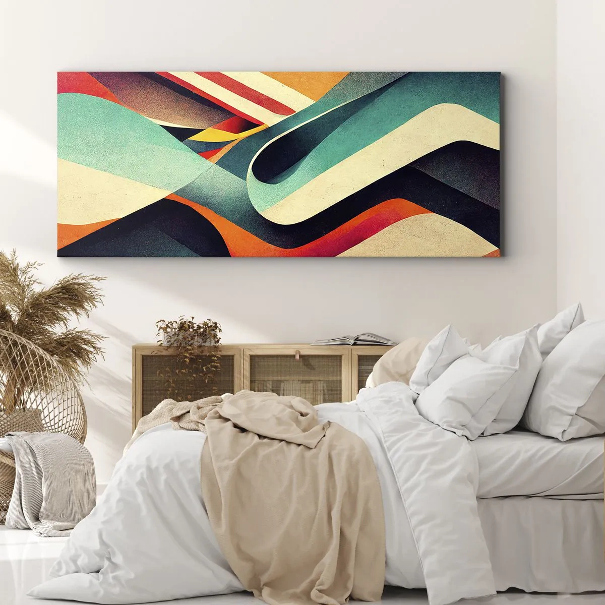 Bild auf Leinwand - Leinwandbild - Bunte abstrakte Wellen in einer dynamischen Komposition - 160x50cm - Intensive Komposition - Moderne Wanddekoration für Wohnzimmer und Schlafzimmer ARTTOR