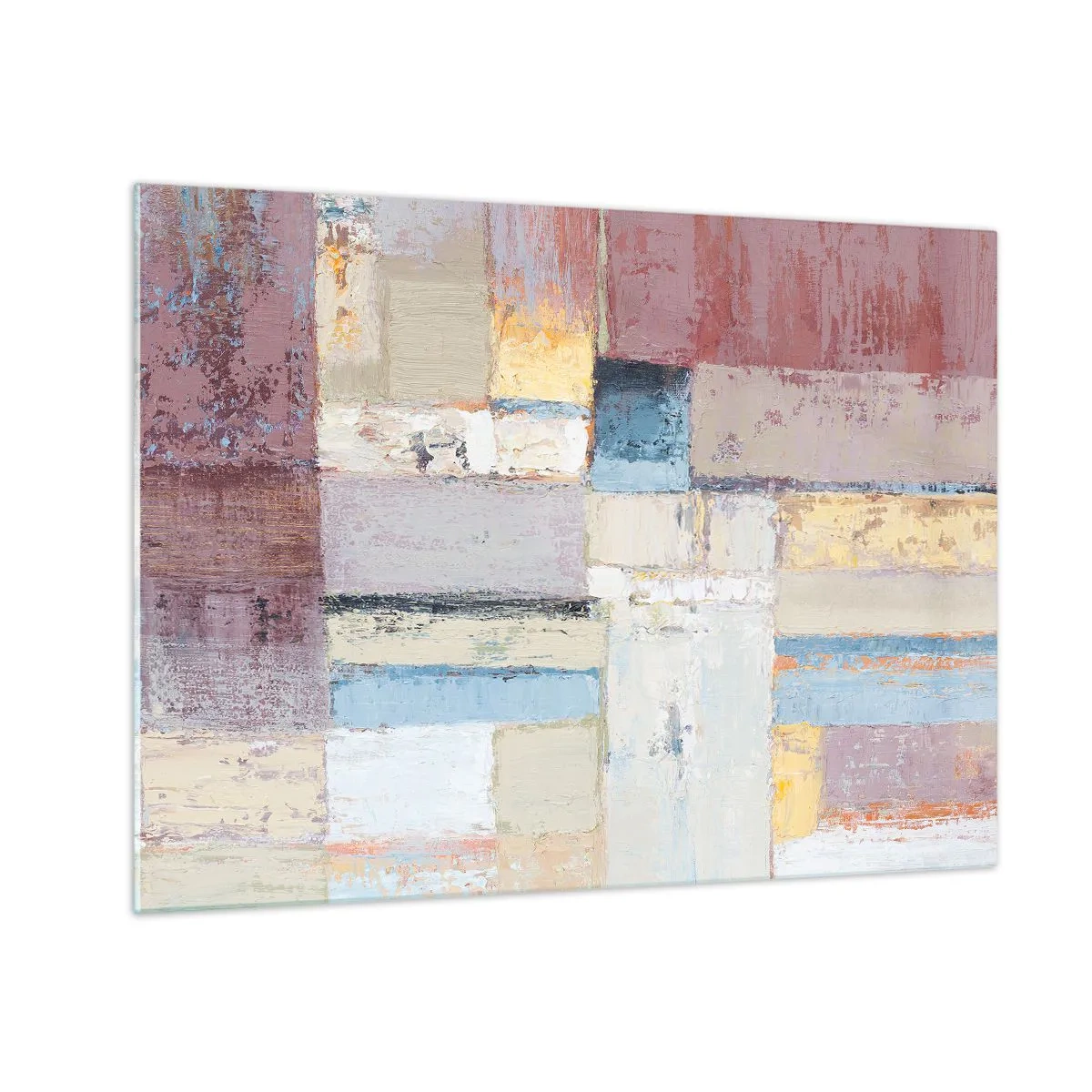 Glasbild - Bild auf glas - Abstrakte geometrische Komposition in Pastellfarben - 70x50cm - Ruhe der Geometrie - Moderne Wanddekoration für Wohnzimmer und Schlafzimmer ARTTOR