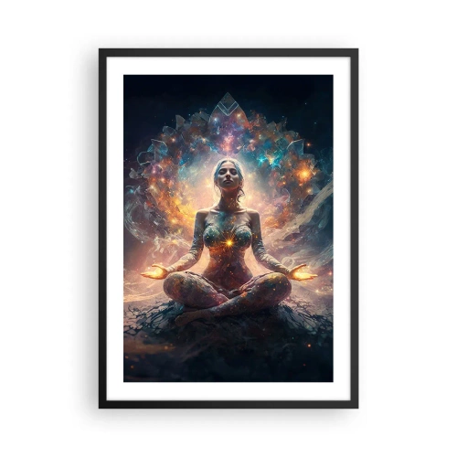 Poster in einem schwarzem Rahmen - Mystische Meditation umgeben von kosmischer Energie - 50x70cm - Fluss guter Energie - Moderne Wanddekoration für Wohnzimmer und Schlafzimmer ARTTOR
