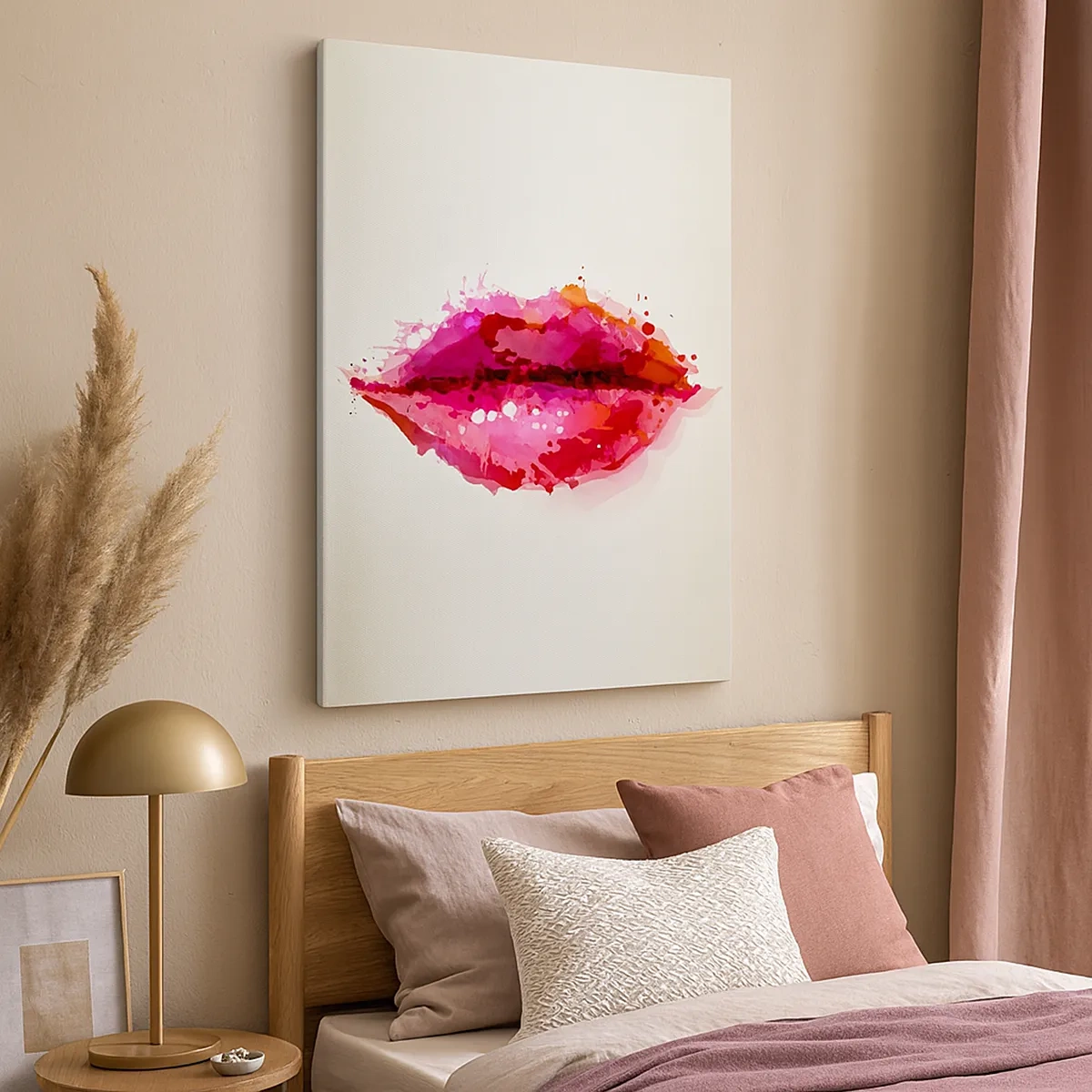 Bild auf Leinwand - Leinwandbild - Abstraktes Lippenmotiv in Rosa- und Rottönen - 50x70cm - Ein rötlicher Rotton - Moderne Wanddekoration für Wohnzimmer und Schlafzimmer ARTTOR