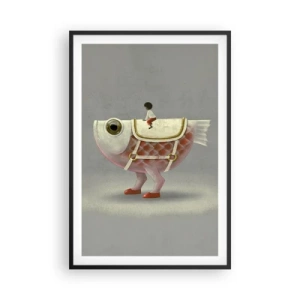 Poster in einem schwarzem Rahmen - Reiter auf einem surrealen Fisch - 61x91 cm