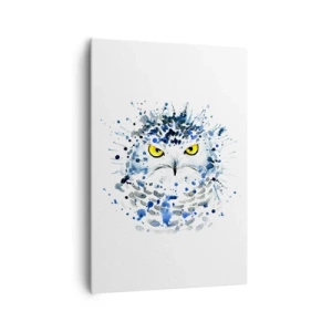 Bild auf Leinwand - Leinwandbild - Abstraktes Porträt einer Eule in blauen und gelben Farben - 70x100cm - Direkt in die Augen - Moderne Wanddekoration für Wohnzimmer und Schlafzimmer ARTTOR