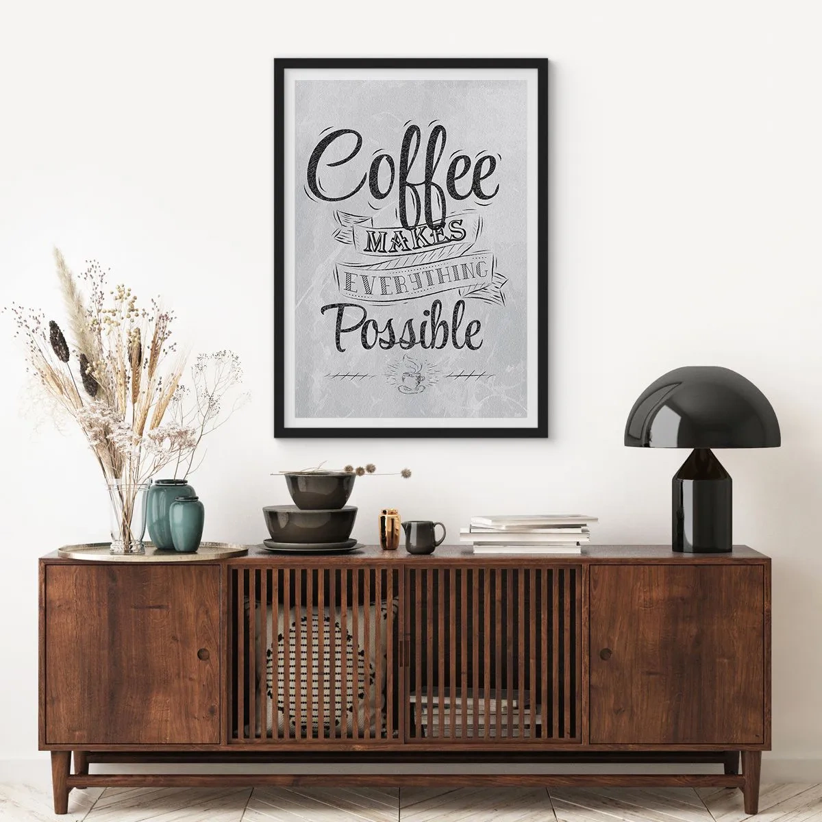 Poster in einem schwarzem Rahmen - Motivationsplakat zum Thema Kaffee - 50x70cm - Wie kann man Kaffee nicht lieben? - Moderne Wanddekoration für Wohnzimmer und Schlafzimmer ARTTOR