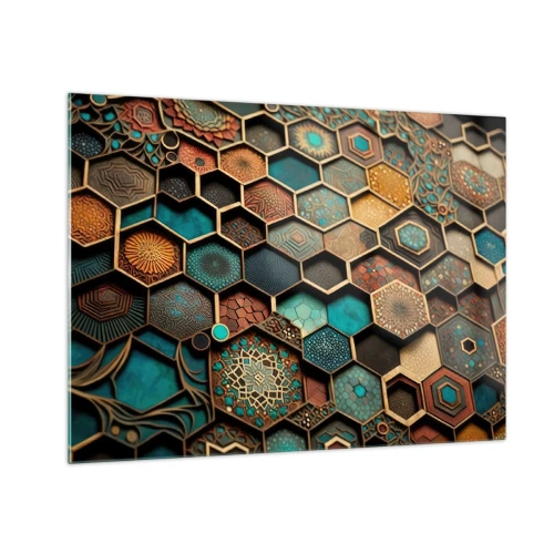 Glasbild - Bild auf glas - Mosaik mit geometrischen Mustern im orientalischen Stil - 70x50cm - Arabische Ornamente – Variation - Moderne Wanddekoration für Wohnzimmer und Schlafzimmer ARTTOR