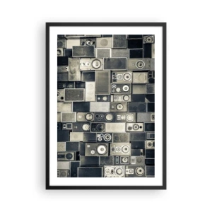 Poster in einem schwarzem Rahmen - Collage von Lautsprechern in Grautönen - 50x70cm - Und es ist alles in Ordnung - Moderne Wanddekoration für Wohnzimmer und Schlafzimmer ARTTOR