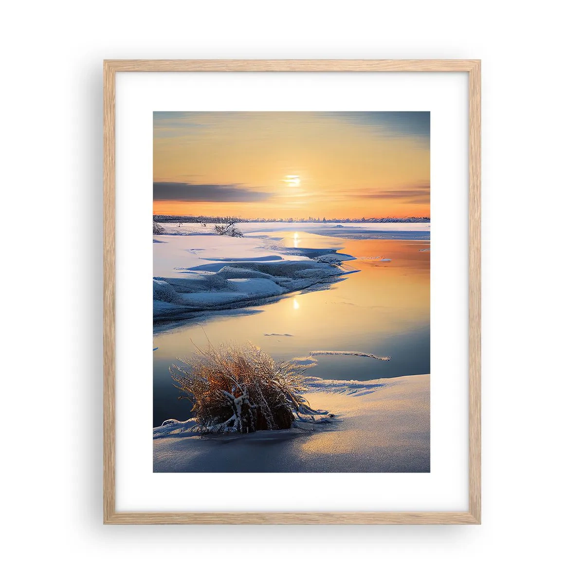 Poster in einem Rahmen aus heller Eiche - Wintersonnenuntergang - 40x50 cm
