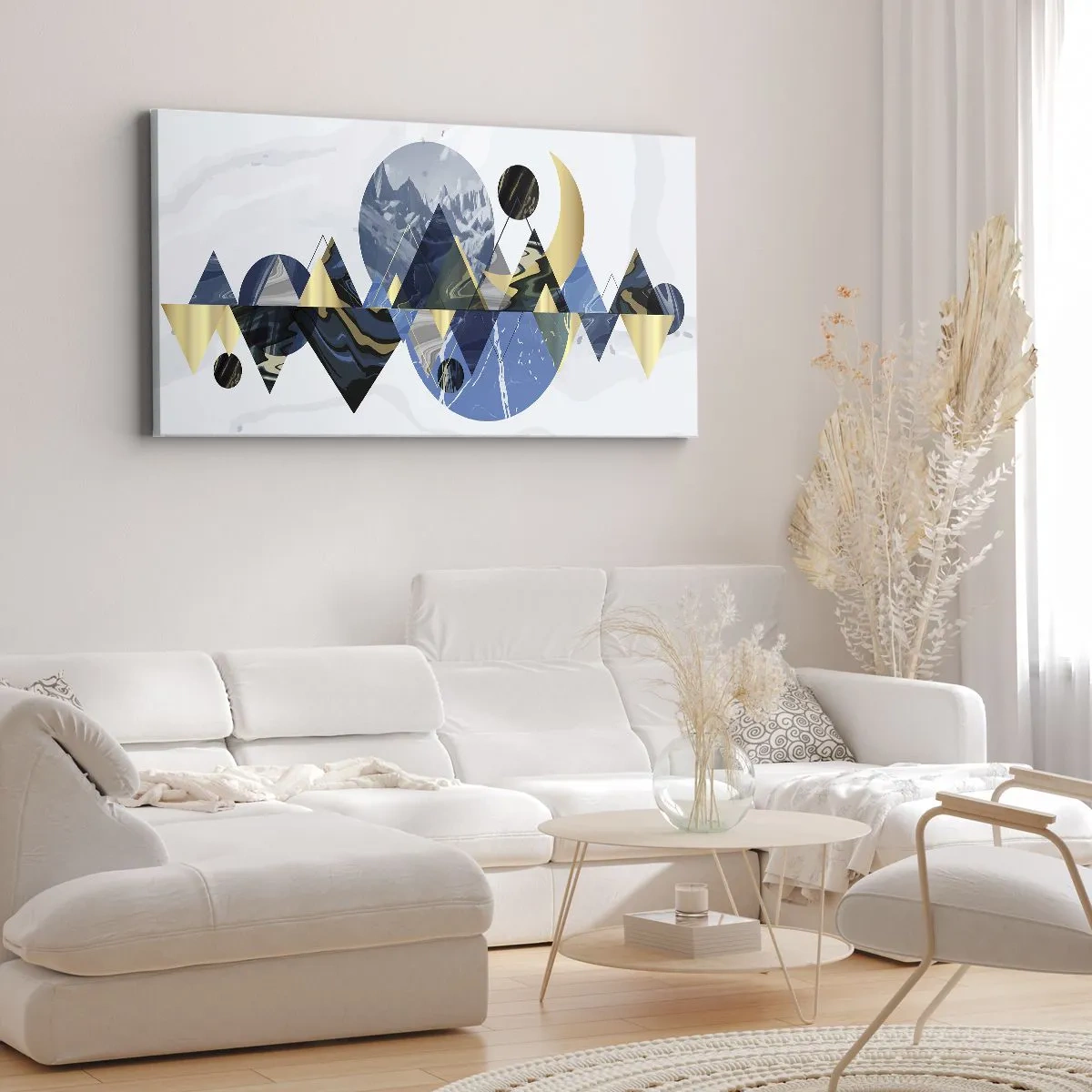 Bild auf Leinwand - Leinwandbild - Abstrakte geometrische Muster mit Bergmotiven - 140x50cm - Geometrische Landschaft - Moderne Wanddekoration für Wohnzimmer und Schlafzimmer ARTTOR