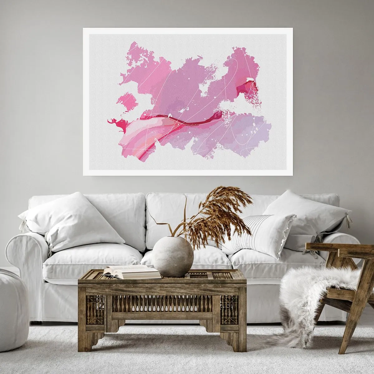 Poster - Abstrakte Weltkarte in Rosatönen - 100x70cm - Karte der Rosawelt - Moderne Wanddekoration für Wohnzimmer und Schlafzimmer ARTTOR