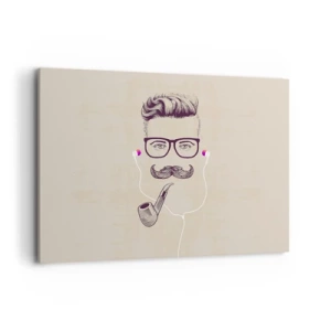 Bild auf Leinwand - Leinwandbild - Retro-Porträt eines Mannes mit Pfeife, Kopfhörer und Brille - 120x80cm - Ein echter Mann? - Moderne Wanddekoration für Wohnzimmer und Schlafzimmer ARTTOR