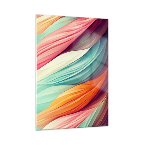 Glasbild - Bild auf glas - Ein farbenfrohes Gewebe aus abstrakten Streifen in Pastellfarben - 50x70cm - Regenbogengewebe - Moderne Wanddekoration für Wohnzimmer und Schlafzimmer ARTTOR