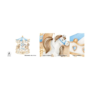 Fototapeten Muster Selbstklebend Deluxe Sticker - Süße Kindheit - Pferde, Karussell, Kinder - 100x30 cm