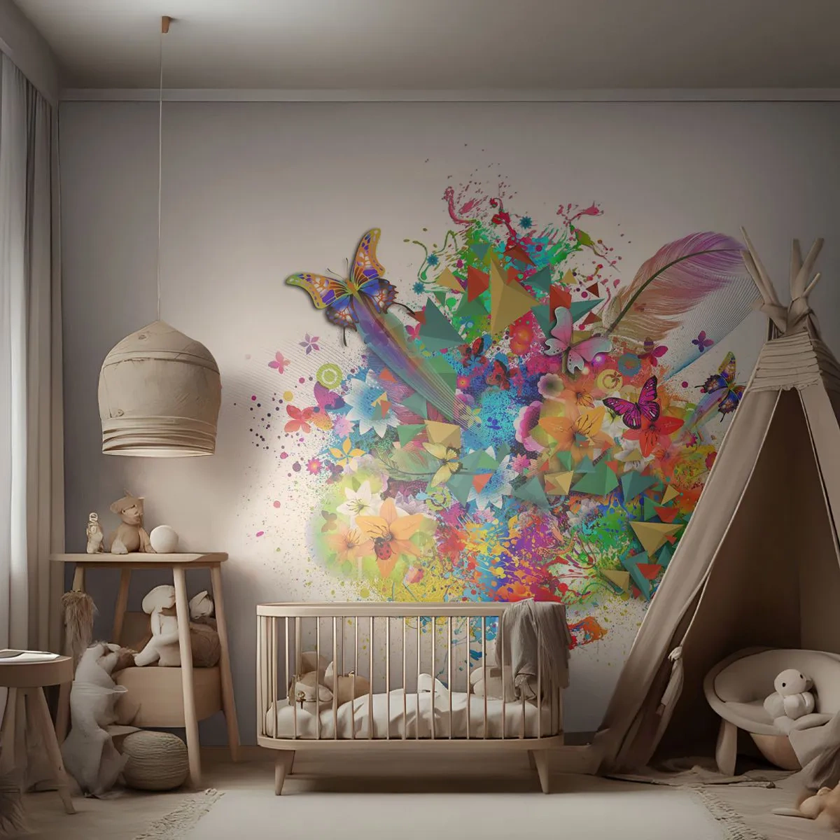 Fototapete Standard Eco - Ein Strauß Freude - Schmetterling, Blume, Grafik - 150x105 cm