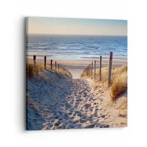 Bild auf Leinwand - Leinwandbild - Das Rauschen des Meeres, der Gesang der Vögel, ein wilder Strand im Gras ... - 30x30 cm