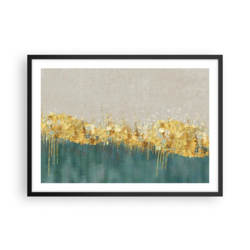 Poster in einem schwarzem Rahmen - Goldene Akzente auf grün-beigem Untergrund - 70x50cm - Goldener Rand - Moderne Wanddekoration für Wohnzimmer und Schlafzimmer ARTTOR
