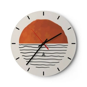 Wanduhr - Glasuhr - Minimalistischer Sonnenuntergang über dem Wasser - 30x30cm - Im japanischen Klima - Moderne Wanddekoration für Wohnzimmer, Küche und Schlafzimmer ARTTOR