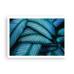 Poster - Eine Nahaufnahme von türkisfarbenen Blättern mit lebendigen Details. - 100x70cm - Lebenslinien - Moderne Wanddekoration für Wohnzimmer und Schlafzimmer ARTTOR