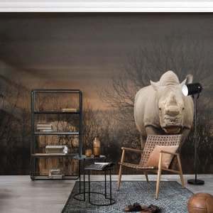 Maßgeschneiderte Fototapete Premium Canvas - Weiß gegen die Natur - Nashorn, Tiere, Afrika