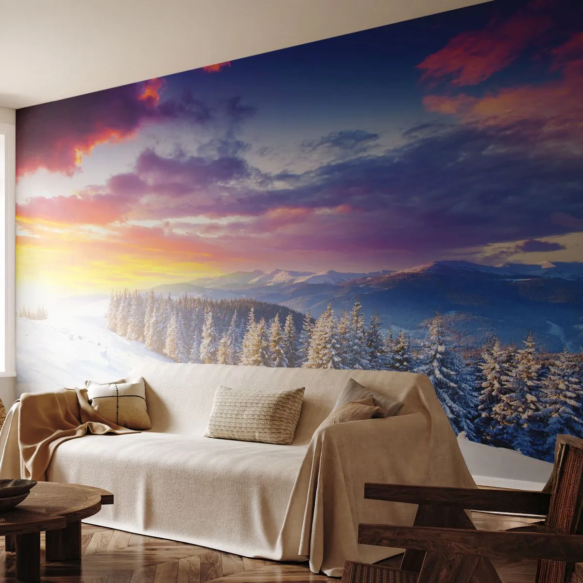 Fototapete Premium Canvas - Am helllichten Tag - Landschaft, Berge, Winter - 450x315 cm