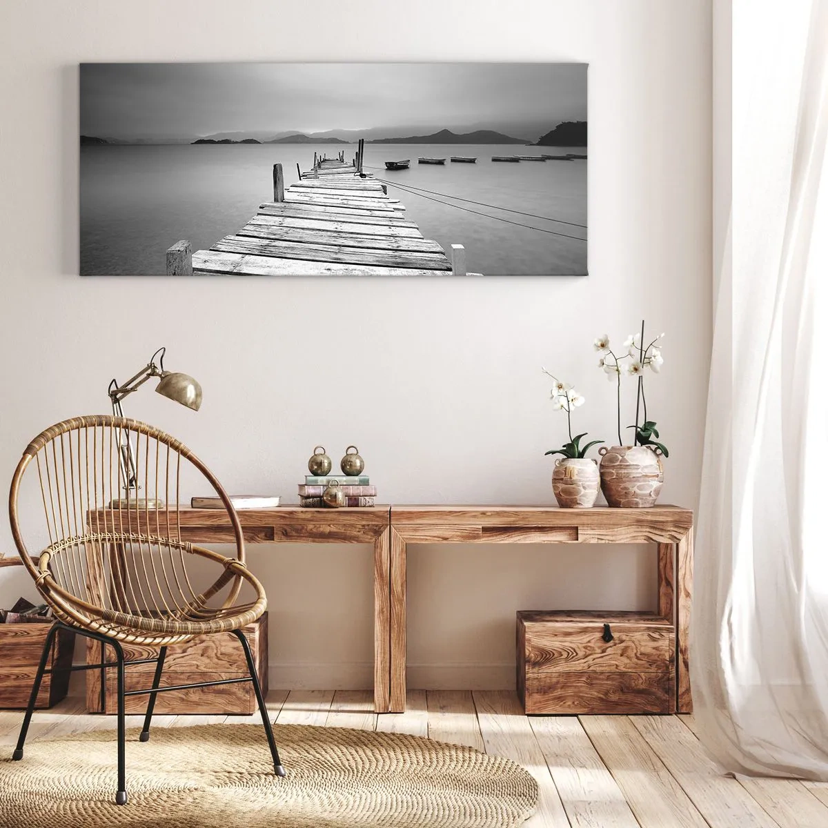 Bild auf Leinwand - Leinwandbild - Hinter den Bergen, jenseits der Meere - 100x40 cm