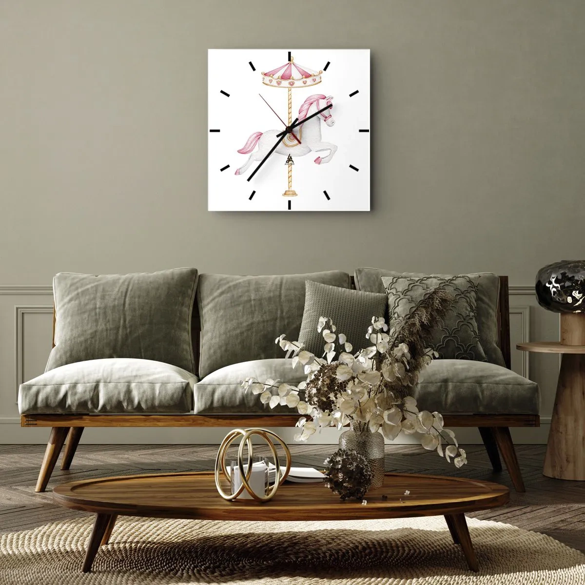 Wanduhr - Glasuhr - Er legte los - 40x40 cm