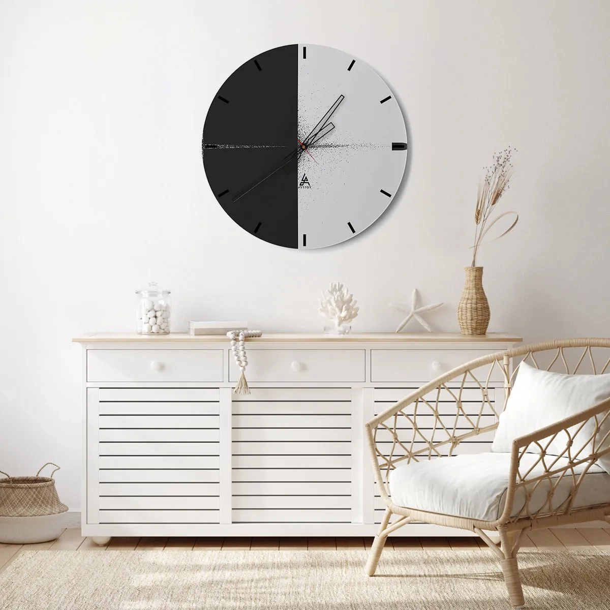 Wanduhr - Glasuhr - Minimalistische Abstraktion in Schwarzweiß - 30x30cm - Direkt zum Ziel - Moderne Wanddekoration für Wohnzimmer, Küche und Schlafzimmer ARTTOR