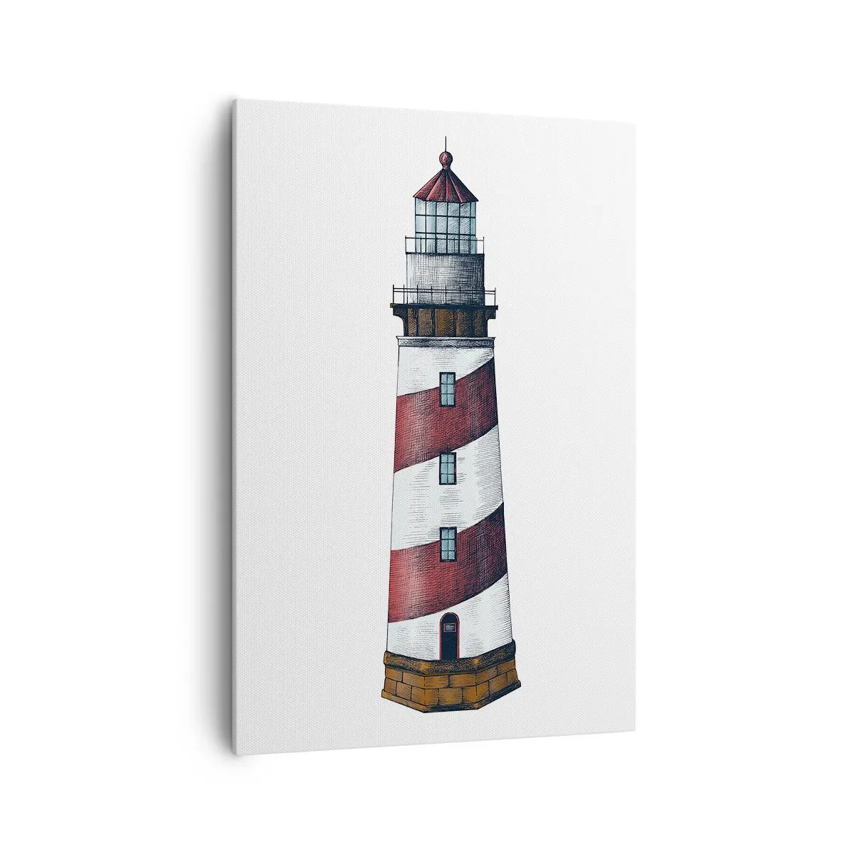 Bild auf Leinwand - Leinwandbild - Ein Cartoonbild eines Leuchtturms mit roten und weißen Streifen auf minimalistischem Hintergrund. - 70x100cm - Immer auf der Hut - Moderne Wanddekoration für Wohnzimmer und Schlafzimmer ARTTOR