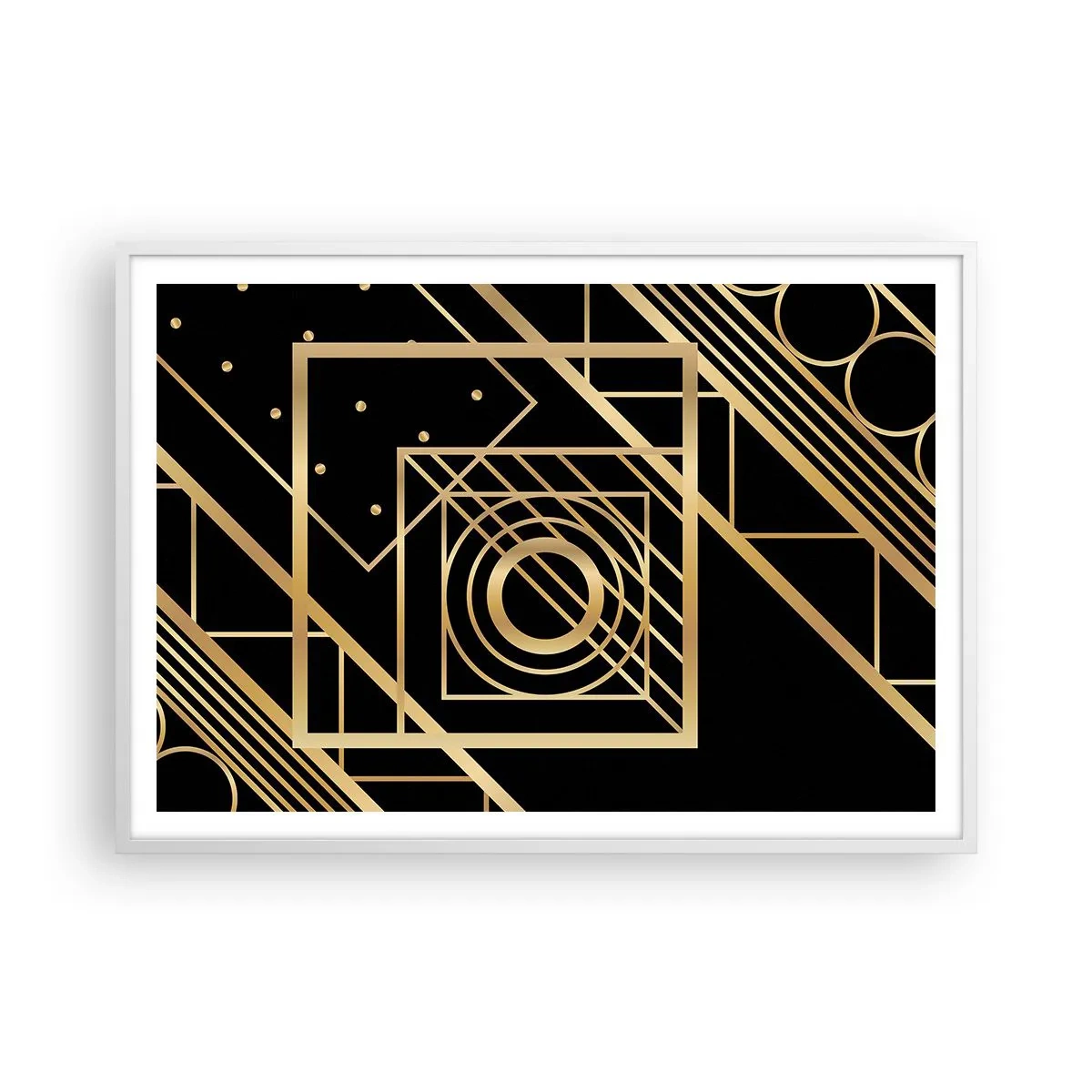 Poster in einem weißen Rahmen - Goldene Geometrie - 100x70 cm