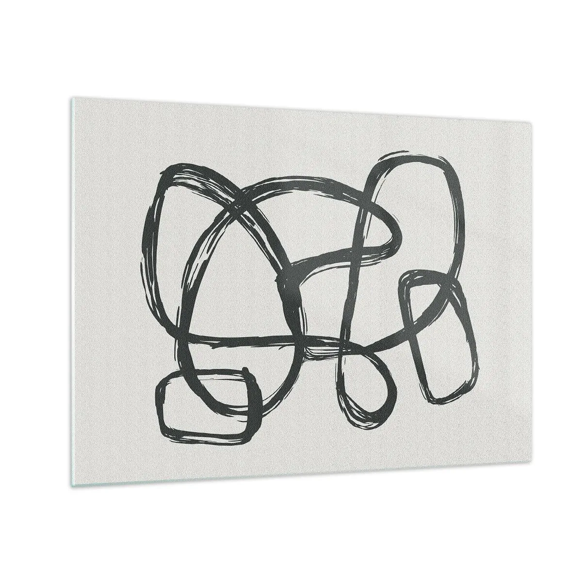 Glasbild - Bild auf glas - Schwarze Schleifen und Linien bilden eine abstrakte Komposition auf weißem Hintergrund. - 70x50cm - Schleifenabstraktion - Moderne Wanddekoration für Wohnzimmer und Schlafzimmer ARTTOR