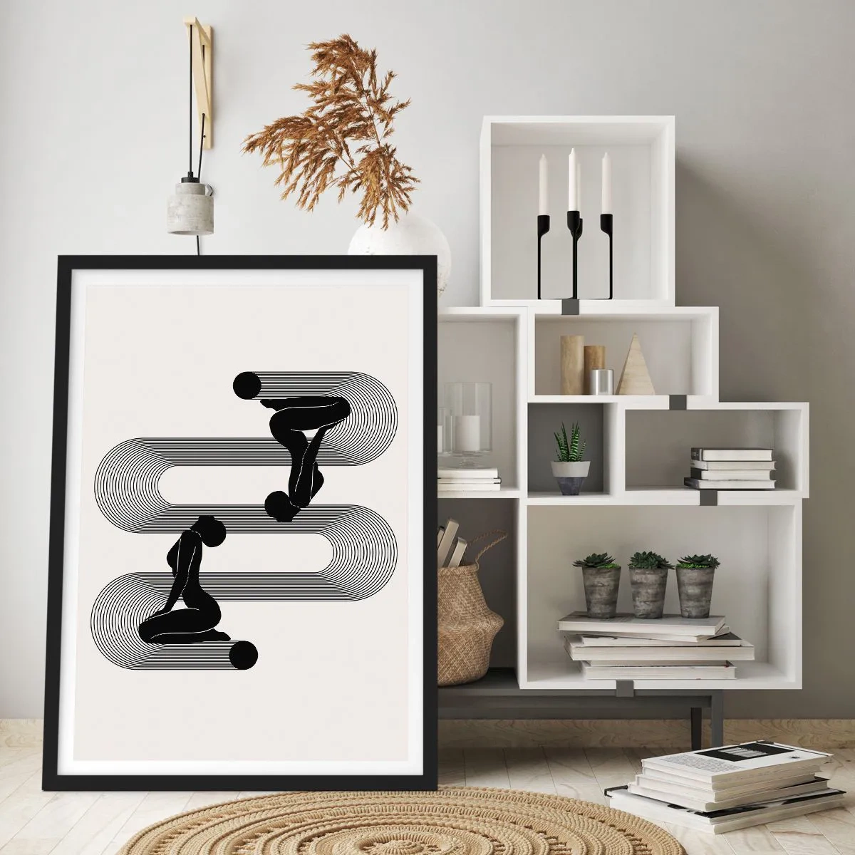 Poster in einem schwarzem Rahmen - Minimalistische Grafiken weiblicher Silhouetten mit optischem Täuschungseffekt - 50x70cm - Sinnliche Symmetrie - Moderne Wanddekoration für Wohnzimmer und Schlafzimmer ARTTOR