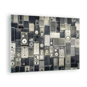 Glasbild - Bild auf glas - Eine Komposition aus Retro-Lautsprechern in Grautönen - 70x50cm - Und es ist alles in Ordnung - Moderne Wanddekoration für Wohnzimmer und Schlafzimmer ARTTOR