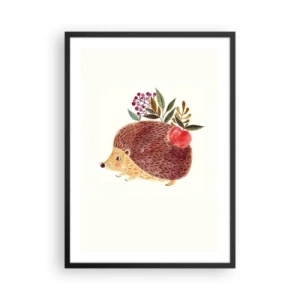 Poster in einem schwarzem Rahmen - Ein süßer Igel mit einem Apfel und Zweigen auf hellem Hintergrund - 50x70cm - Und dann magst du mich schon - Moderne Wanddekoration für Wohnzimmer und Schlafzimmer ARTTOR