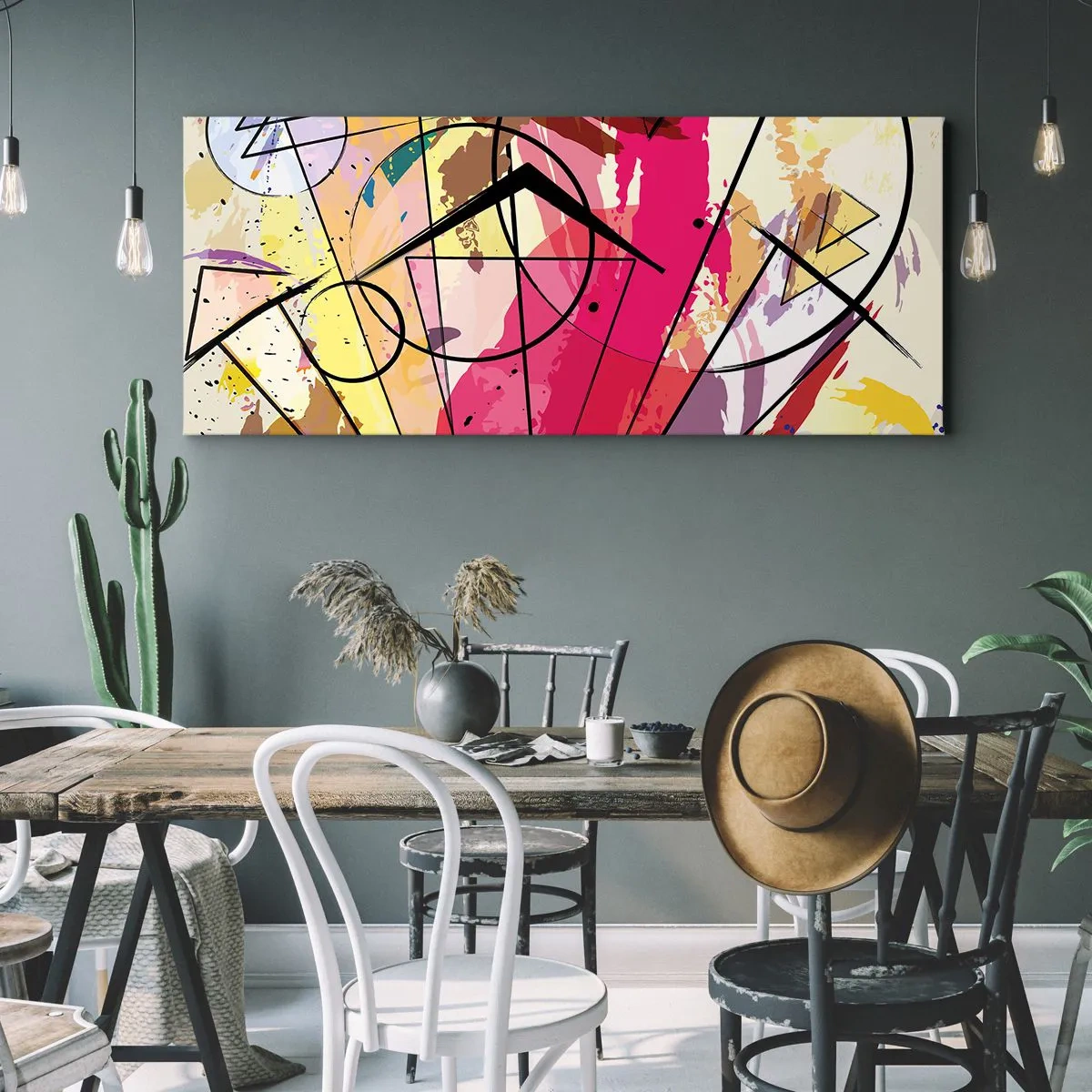 Bild auf Leinwand - Leinwandbild - Abstraktion mit Linien und geometrischen Formen - 160x50cm - Explosion - Moderne Wanddekoration für Wohnzimmer und Schlafzimmer ARTTOR