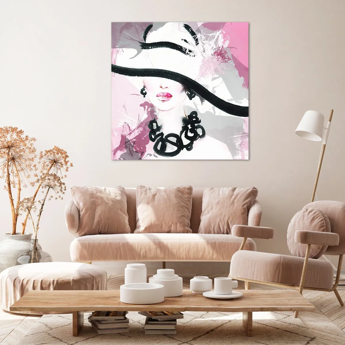 Bild auf Leinwand - Leinwandbild - Bildnis einer Dame in Schwarz und Pink - 50x50 cm