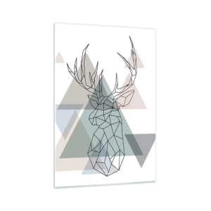 Glasbild - Bild auf glas - Geometrischer Hirsch auf einem Hintergrund aus pastellfarbenen Dreiecken - 70x100cm - In einem geometrischen Wald - Moderne Wanddekoration für Wohnzimmer und Schlafzimmer ARTTOR