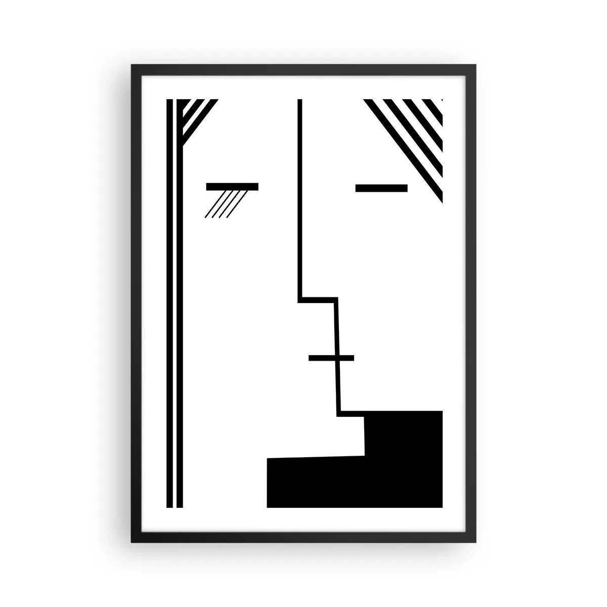 Poster in einem schwarzem Rahmen - Ein minimalistisches, abstraktes Gesicht im Schwarz-Weiß-Stil. - 50x70cm - Einfach ein Kuss - Moderne Wanddekoration für Wohnzimmer und Schlafzimmer ARTTOR