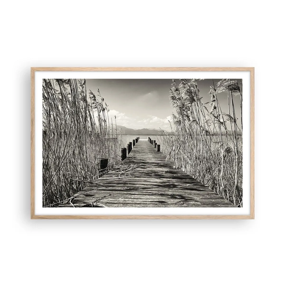 Poster in einem Rahmen aus heller Eiche - In der Stille des Grases - 91x61 cm