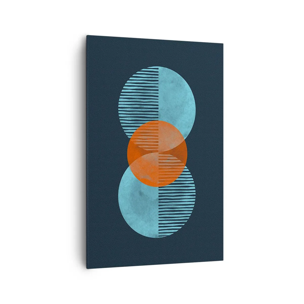 Bild auf Leinwand - Leinwandbild - Geometrische Kreise in Blau- und Orangetönen - 80x120cm - Symmetrische Komposition - Moderne Wanddekoration für Wohnzimmer und Schlafzimmer ARTTOR